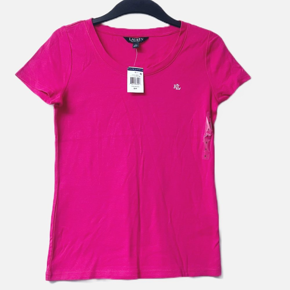 NWT! Ralph Lauren Women's Crew Neck Logo‎ Tee Hot Pink Medium